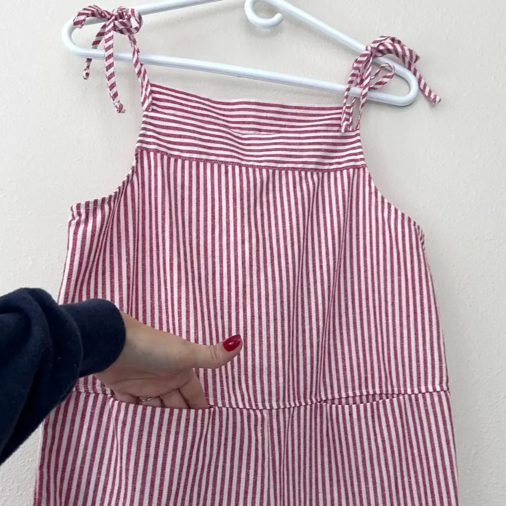 Striped Tie-Shoulder Jumpsuit in Pink